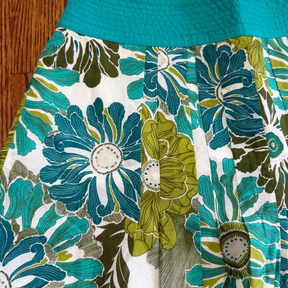 Ann Taylor Teal Green Mid Length Floral Print Skirt Size 0 - Picture 3 of 9